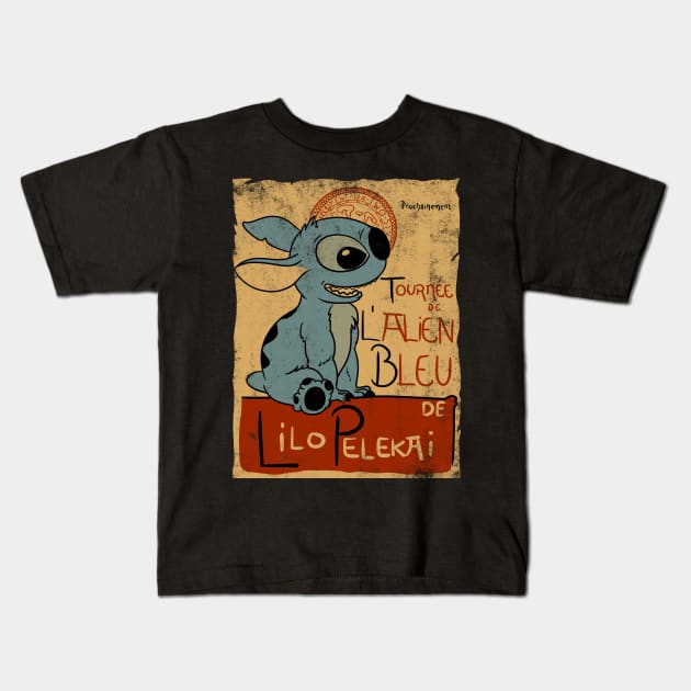 Tournee De L'Alien Bleu Kids T-Shirt by LegendaryPhoenix